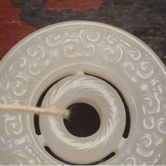 Chinese White Hetian Jade Round Bi Pendant - Picture 6 of 8